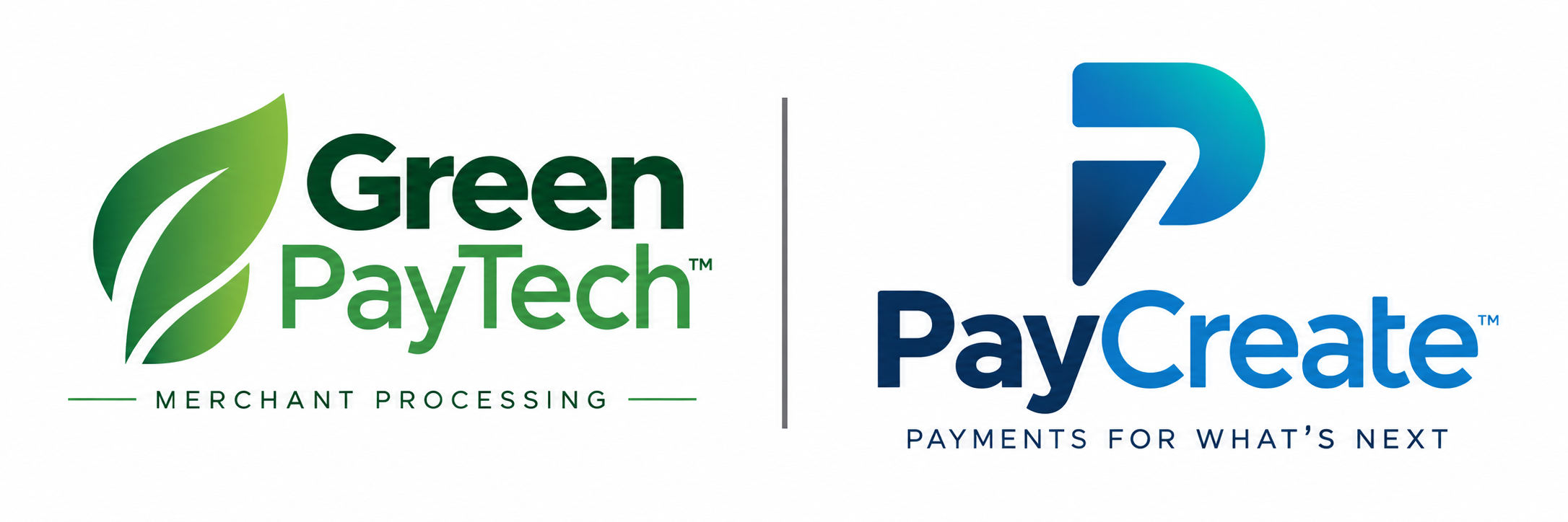 Green PayTech and PayCreate payment processing logos